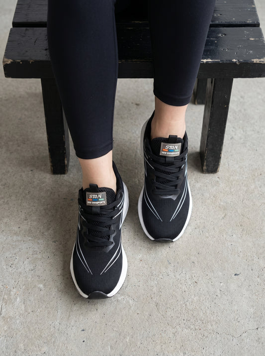 Black White Women's Athletic Running Sneakers | Breathable Lightweight | Edixim