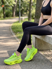 EDIXIM Full Fluorescent Neon Green BOA Twist Lock Women Running Sneakers Hollow Thick Cushion Shock Absorbing Athletic Trainers for Marathon Gym Jogging Yoga Daily Workout Run Further