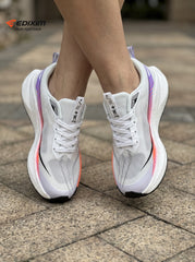 EDIXIM White Rainbow Gradient Strip Women Road Running Sneakers Ultra-Light Breathable Mesh Thick Shock Absorbing Cushion Athletic Trainers for City Street Jogging Marathon Daily Workout
