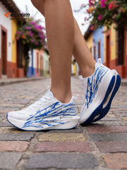 EDIXIM White Blue Abstract Splash Women Road Running Sneakers Ultra-Light Breathable Mesh Thick Shock Absorbing Cushion Athletic Trainers for Latin Colonial Town Street Jogging Marathon Daily Workout