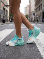 EDIXIM Cyan White Gradient Multicolor Paint Splatter Women Road Running Sneakers Ultra-Light Breathable Mesh 5.0 Shock Absorbing Wedge Cushion Athletic Trainers for City Urban Jogging Marathon Daily Workout