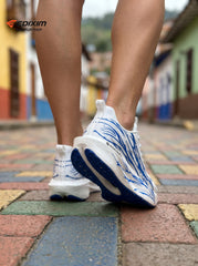 EDIXIM White Blue Abstract Splash Women Road Running Sneakers Ultra-Light Breathable Mesh Thick Shock Absorbing Cushion Athletic Trainers for Latin Colonial Town Street Jogging Marathon Daily Workout