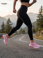 Bright Pink Gradient Flyknit Women Running Sneakers Lightweight Shock Absorbing Athletic Shoes EDIXIM
