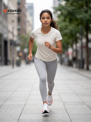 EDIXIM White Bright Orange Geometric Mesh Women Road Running Sneakers Ultra-Light Breathable Knit Thick White Wedge Shock Absorbing Cushion Athletic Trainers for Urban High-Rise Jogging Marathon Daily Fitness