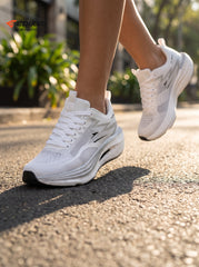 EDIXIM All White Hollow Cutout Midsole Women Running Sneakers Breathable Light Mesh Shock Absorbing Athletic Trainers Road Jogging Daily Fitness Shoes
