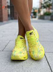 EDIXIM Bright Yellow Multicolor Paint Splash Women Road Running Sneakers Ultra-Light Breathable Mesh 5.0 Thick Shock Absorbing Wedge Cushion Athletic Trainers for City Street Jogging Marathon Daily Workout