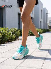 EDIXIM Cyan White Gradient Multicolor Paint Splatter Women Road Running Sneakers Ultra-Light Breathable Mesh 5.0 Shock Absorbing Wedge Cushion Athletic Trainers for City Urban Jogging Marathon Daily Workout