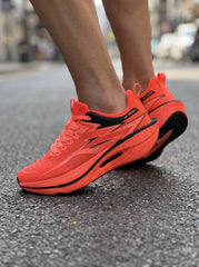 EDIXIM Bright Orange Hollow Cutout Midsole Women Professional Running Sneakers Breathable Perforated Mesh Shock Absorbing Anti-Collision Athletic Trainers Asphalt Road Jogging Shoes