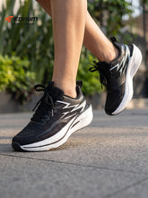 EDIXIM Black White Hollow Cutout Midsole Women Professional Running Sneakers Breathable Perforated Mesh Shock Absorbing Anti-Slip Road Jogging Athletic Trainers