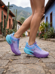 EDIXIM Blue Purple Gradient Hollow Cutout Midsole Women Professional Running Sneakers Breathable Mesh Shock Absorbing Athletic Trainers Latin Cobblestone Street Jogging Shoes
