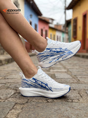 EDIXIM White Blue Abstract Splash Women Road Running Sneakers Ultra-Light Breathable Mesh Thick Shock Absorbing Cushion Athletic Trainers for Latin Colonial Town Street Jogging Marathon Daily Workout