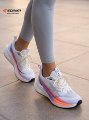 EDIXIM White Rainbow Gradient Strip Women Road Running Sneakers Ultra-Light Breathable Mesh Thick Shock Absorbing Cushion Athletic Trainers for City Street Jogging Marathon Daily Workout