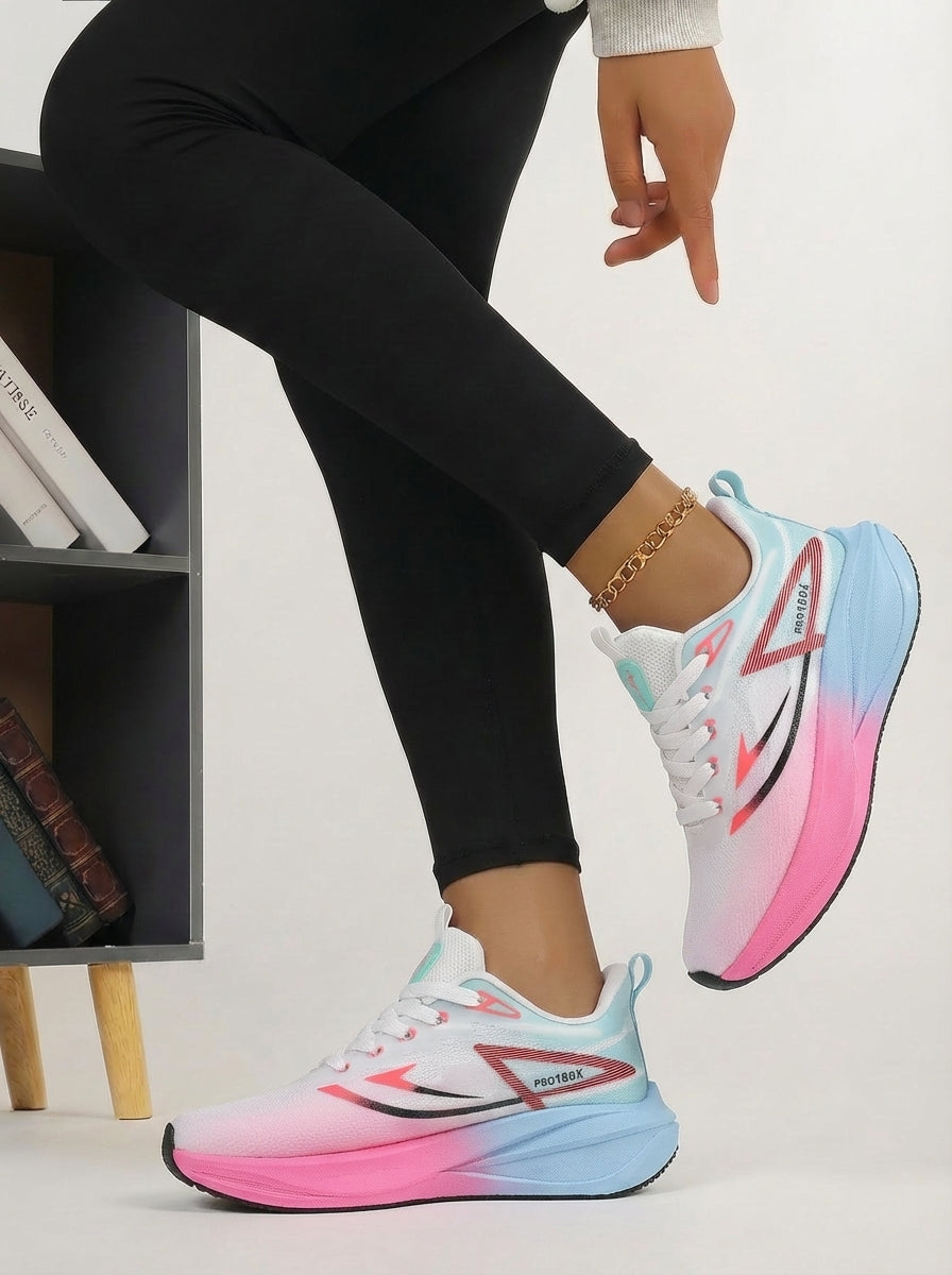 White Pink Blue Gradient Women's Athletic Running Sneakers | Breathable Lightweight | Edixim