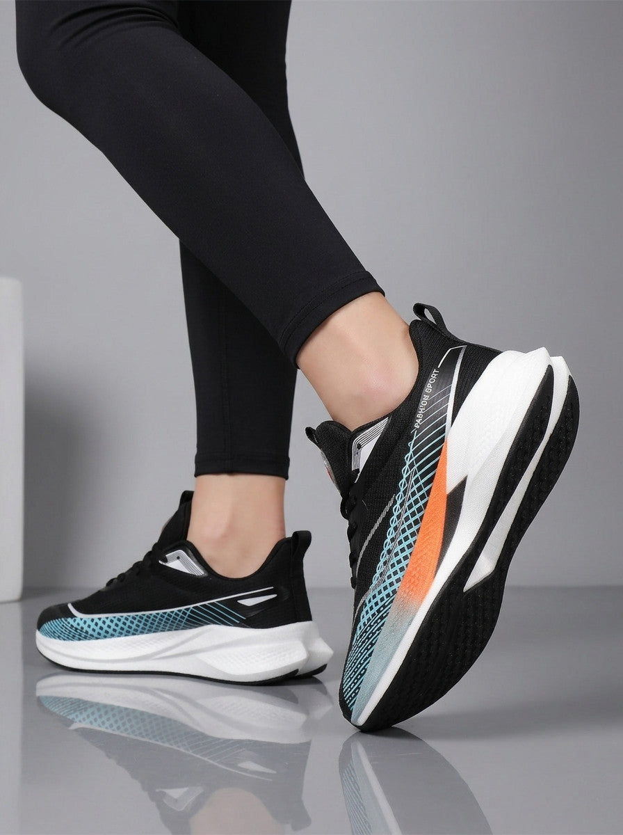 Black Teal Orange Women's Athletic Running Sneakers | Breathable Lightweight | Edixim