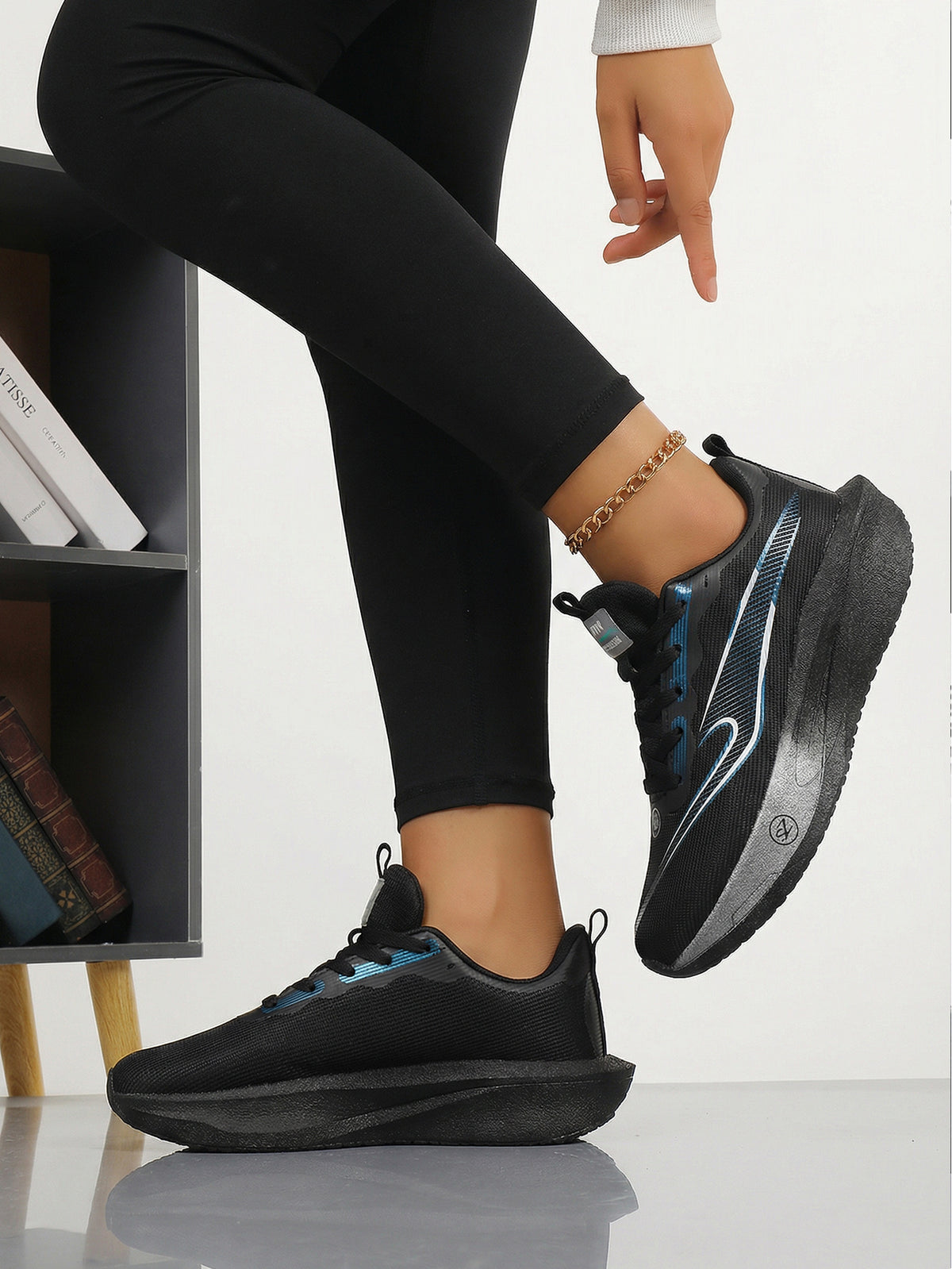Black Blue Women's Athletic Running Sneakers | Breathable Lightweight | Edixim