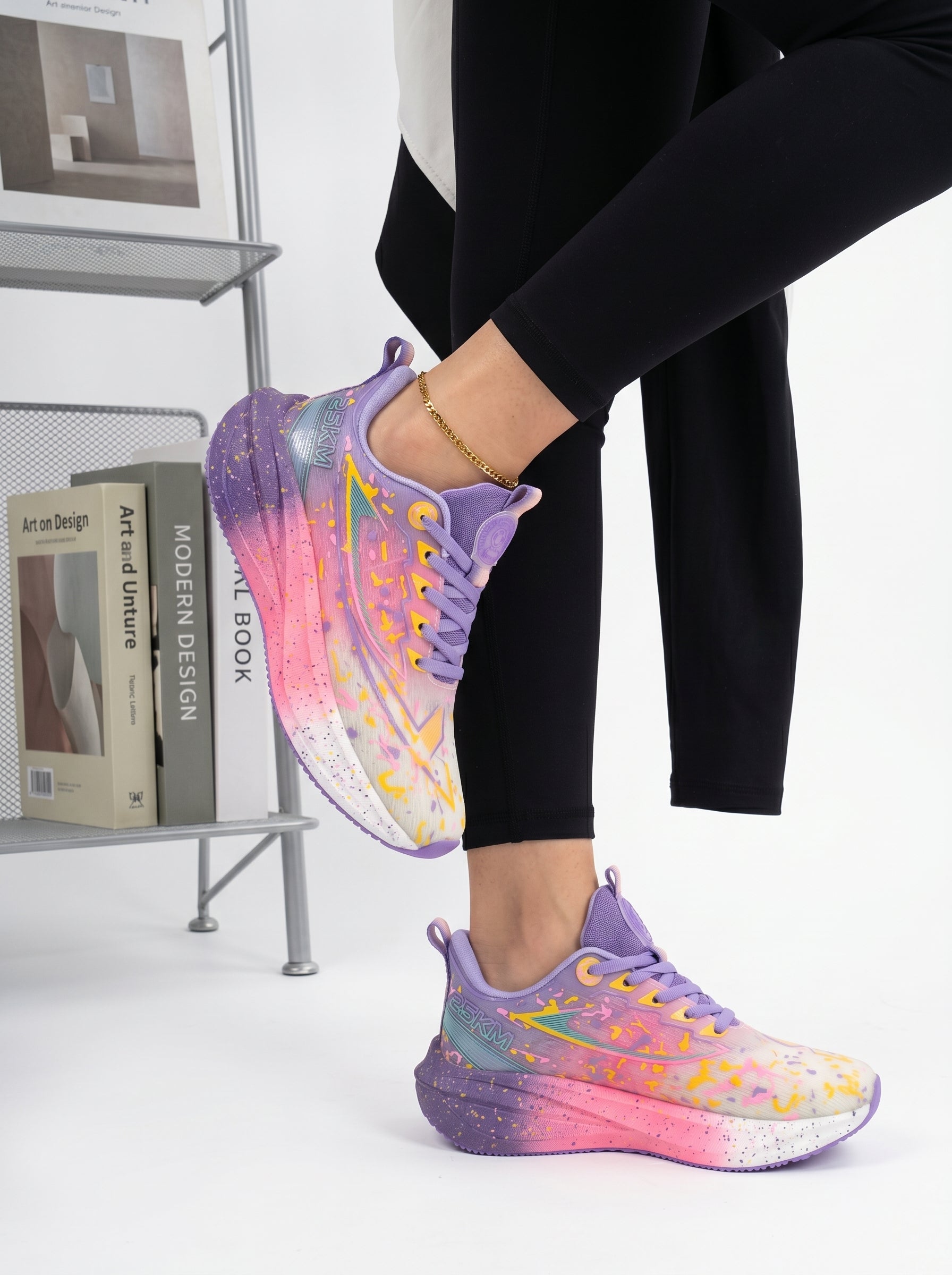 Pastel Rainbow Purple Pink Gradient Women Running Sneakers Breathable Light Athletic Shoes Edixim