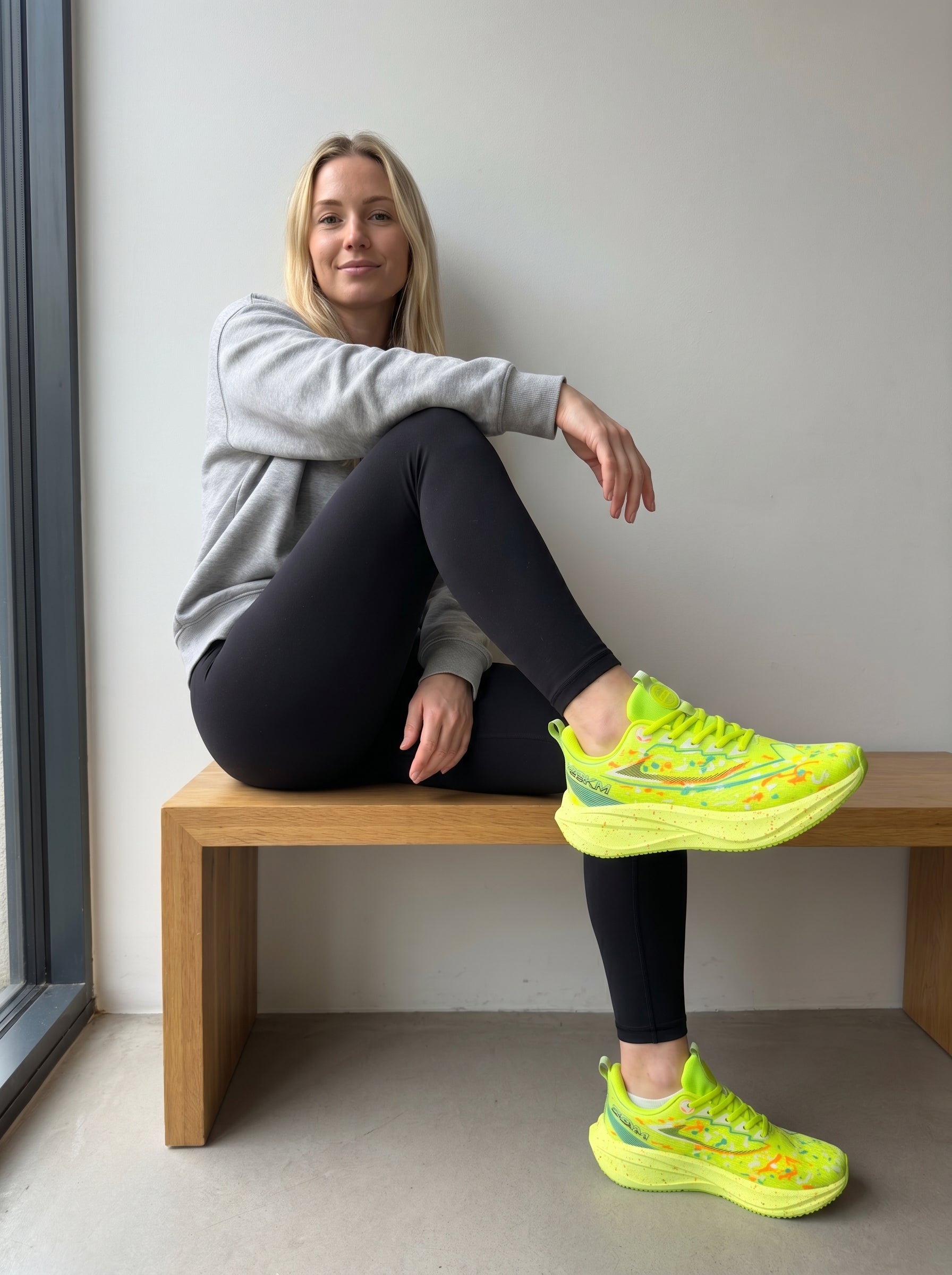 Neon Fluorescent Green Gradient Women Running Sneakers Light Breathable Athletic Trainers Edixim