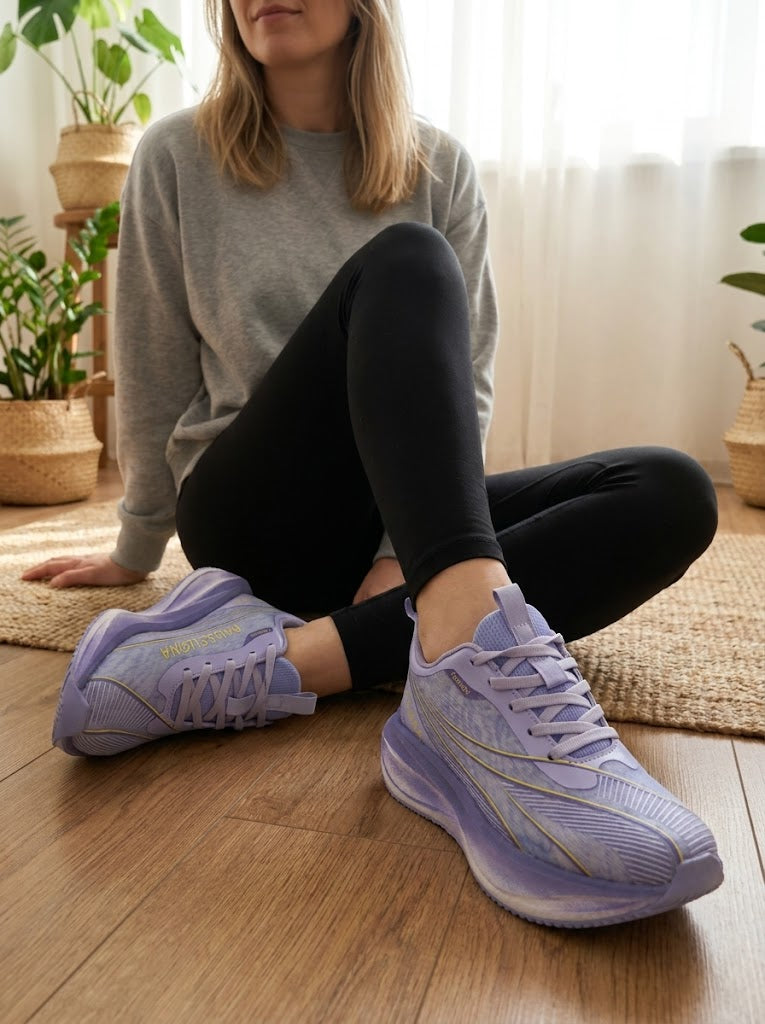 Pastel Lavender Gradient Mesh Women Running Sneakers Shock Absorbing Light Athletic Shoes Edixim