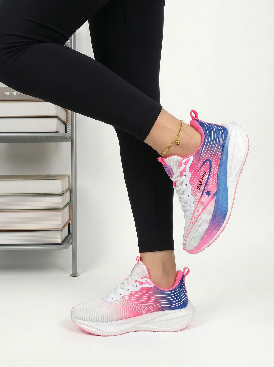 White Pink Blue Women's Athletic Running Sneakers | Breathable Lightweight | Edixim