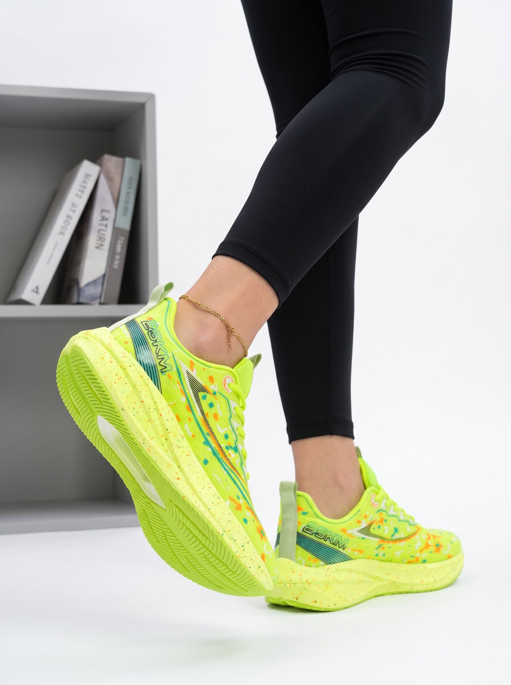 Neon Fluorescent Green Gradient Women Running Sneakers Light Breathable Athletic Trainers Edixim