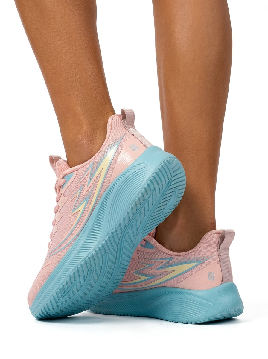 EDIXIM Pink Cyan Gradient Women Lightweight Running Sneakers Breathable Mesh Shock Absorbing Cushion Non-Slip Athletic Trainers for Yoga Gym Jogging Daily Workout