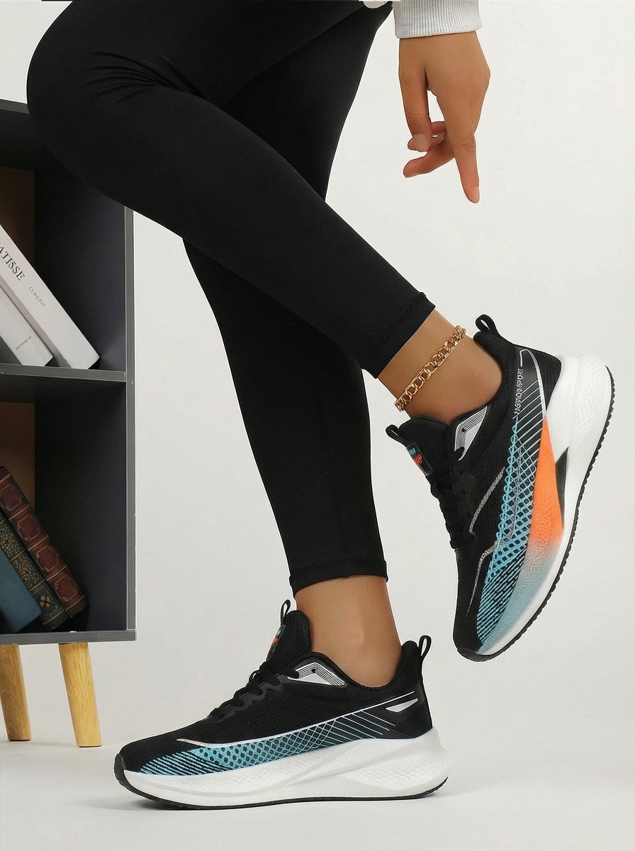 Black Teal Orange Women's Athletic Running Sneakers | Breathable Lightweight | Edixim