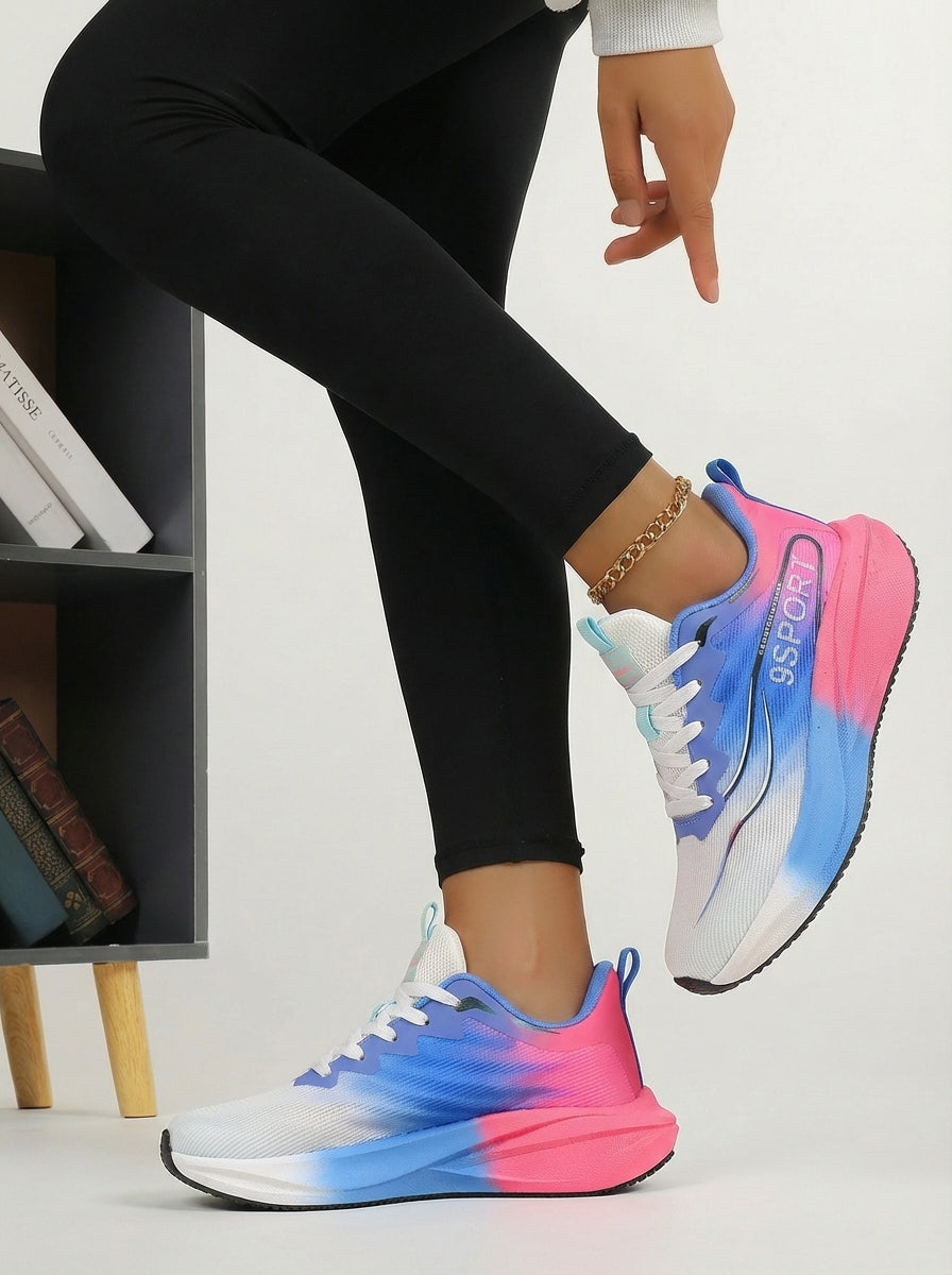 White Blue Pink Women's Athletic Running Sneakers | Breathable Lightweight | Edixim