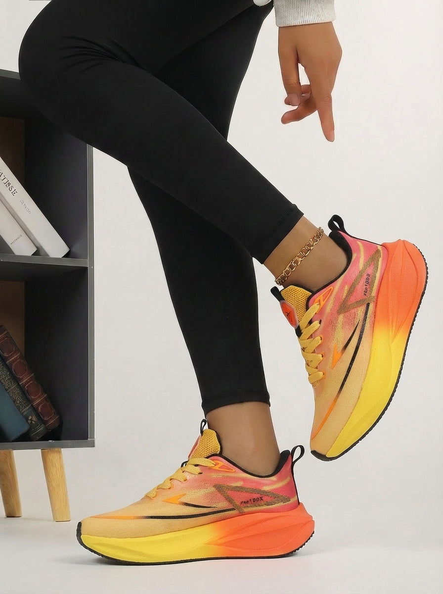 Orange Yellow Pink Gradient Women's Athletic Running Sneakers | Breathable Lightweight | Edixim