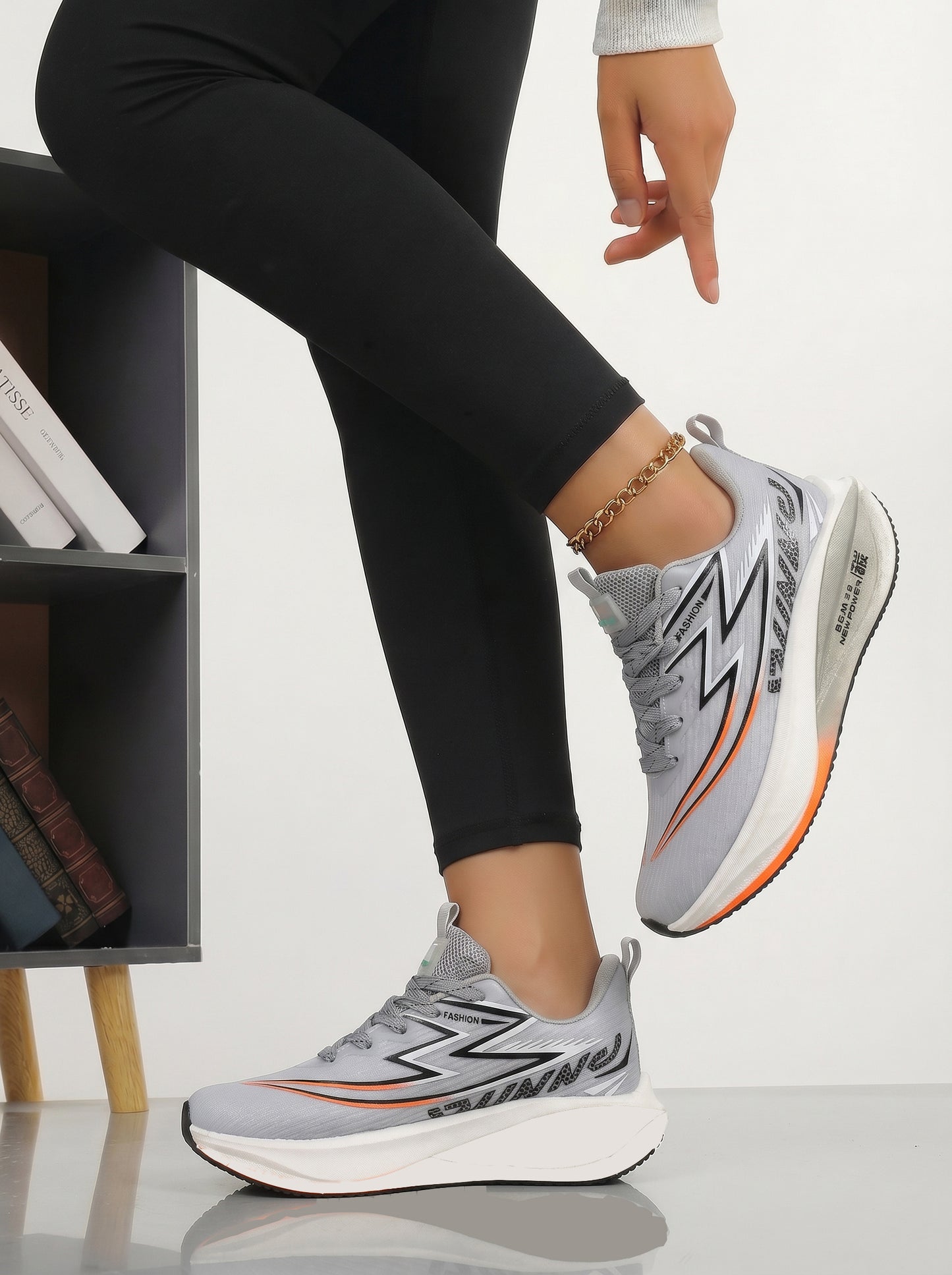 Grey Orange Women's Athletic Running Sneakers | Breathable Lightweight | Edixim