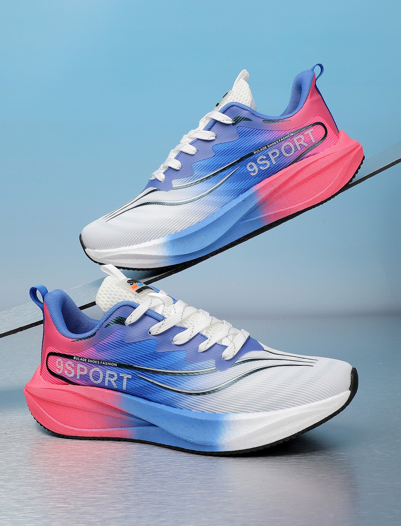 White Blue Pink Women's Athletic Running Sneakers | Breathable Lightweight | Edixim