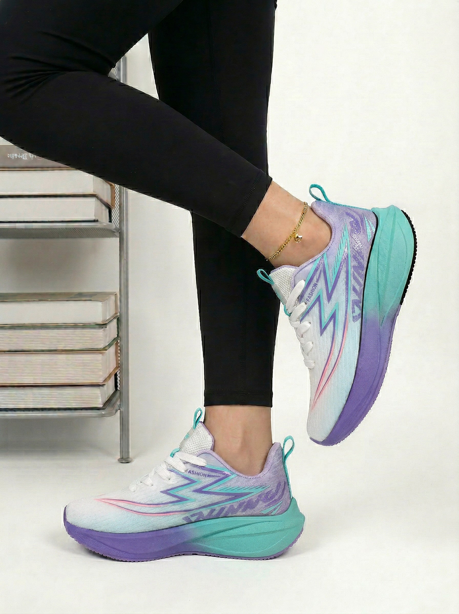 White Teal Purple Women's Athletic Running Sneakers | Breathable Lightweight | Edixim