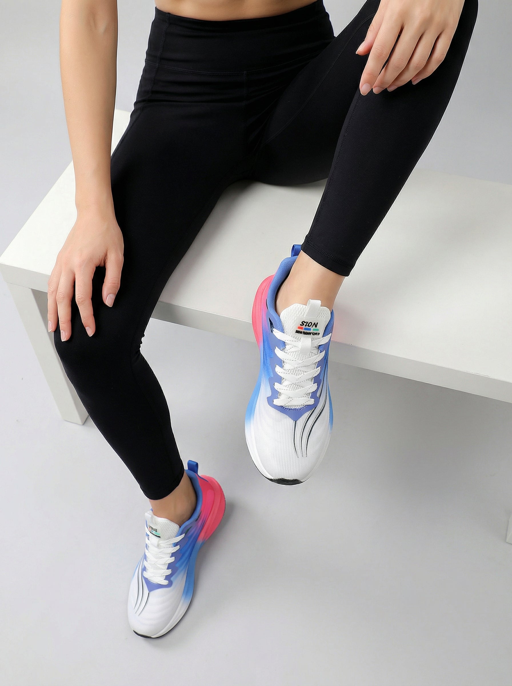 White Blue Pink Women's Athletic Running Sneakers | Breathable Lightweight | Edixim