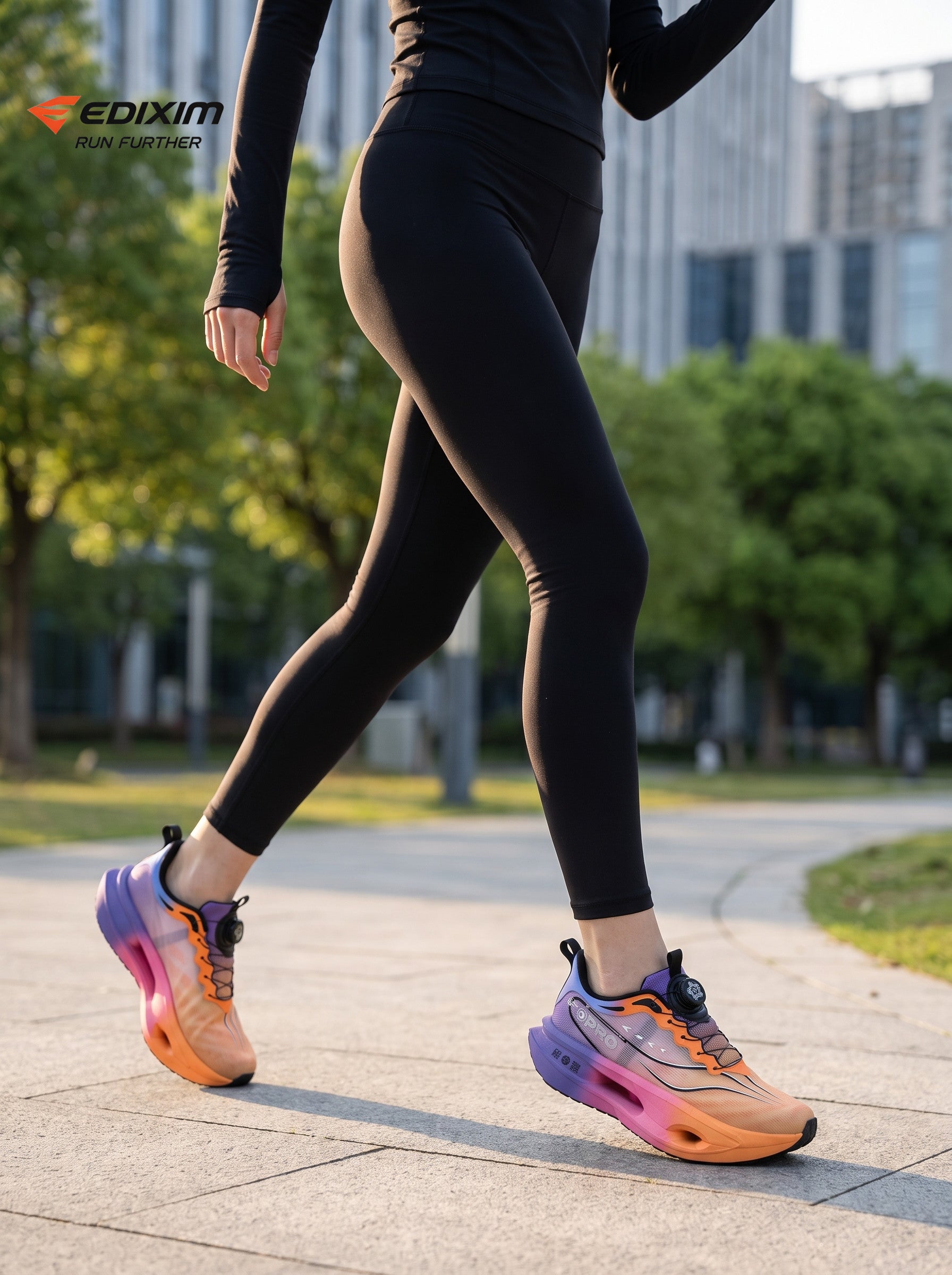 EDIXIM Orange Purple Gradient BOA Twist Lock Women Running Sneakers Hollow Thick Cushion Shock Absorbing Athletic Trainers for Marathon Gym Jogging Yoga Daily Workout Run Further