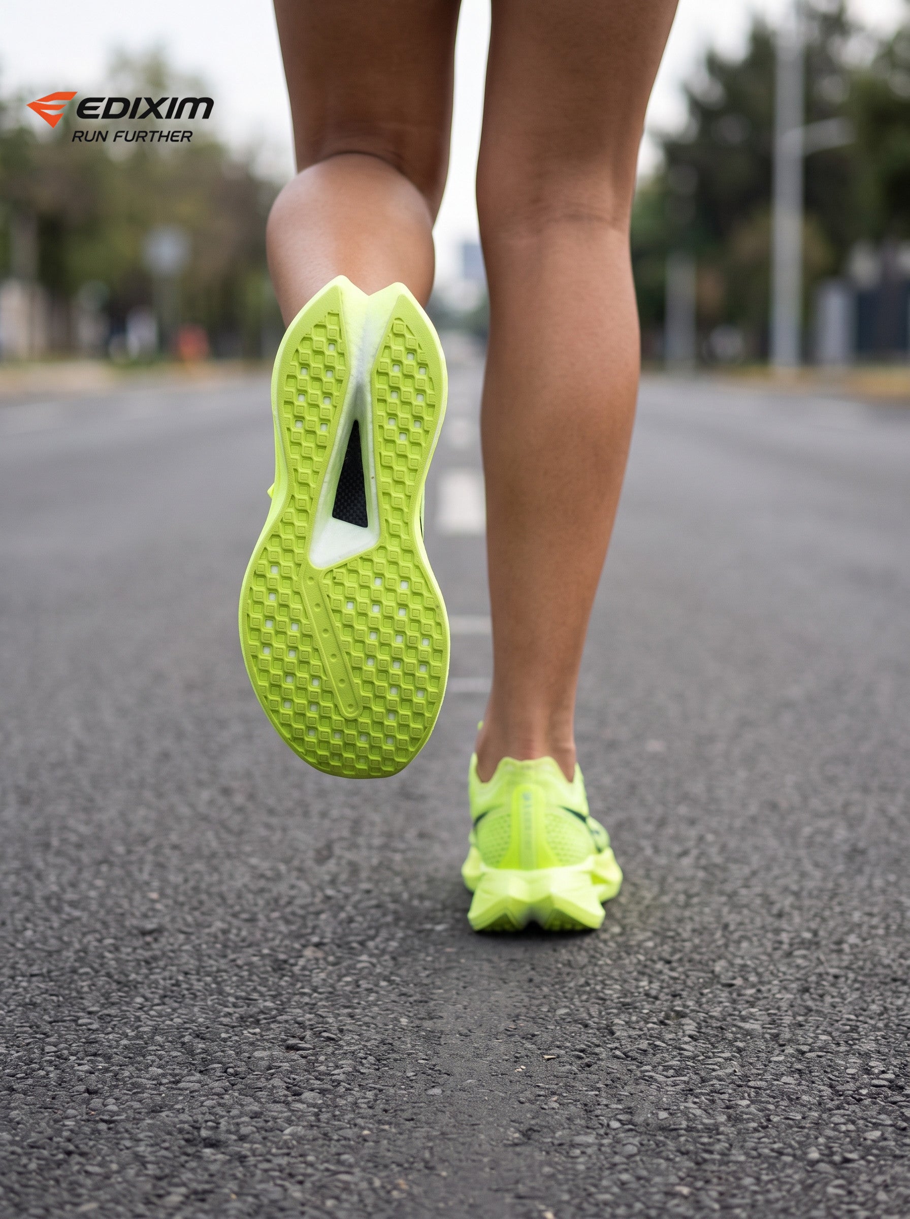 EDIXIM Fluorescent Neon Green Mesh Women Road Running Sneakers Ultra-Light Breathable Knit Full Shock Absorbing Wedge Midsole Anti-Slip Athletic Trainers for City Skyscraper Jogging Marathon Racing Daily Workout