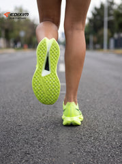 EDIXIM Fluorescent Neon Green Mesh Women Road Running Sneakers Ultra-Light Breathable Knit Full Shock Absorbing Wedge Midsole Anti-Slip Athletic Trainers for City Skyscraper Jogging Marathon Racing Daily Workout