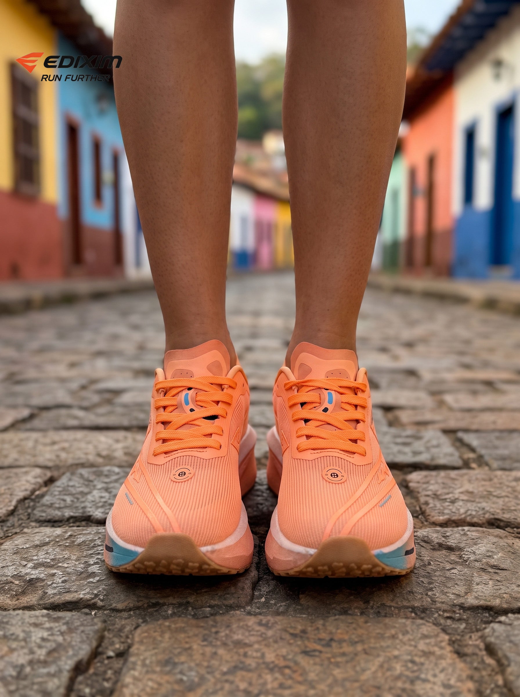 EDIXIM CHONTA Orange Blue Gradient Women Road Running Sneakers Hollow Thick Cushion Breathable Mesh Shock Absorbing Athletic Trainers for Latin Town Street Jogging Marathon Daily Workout