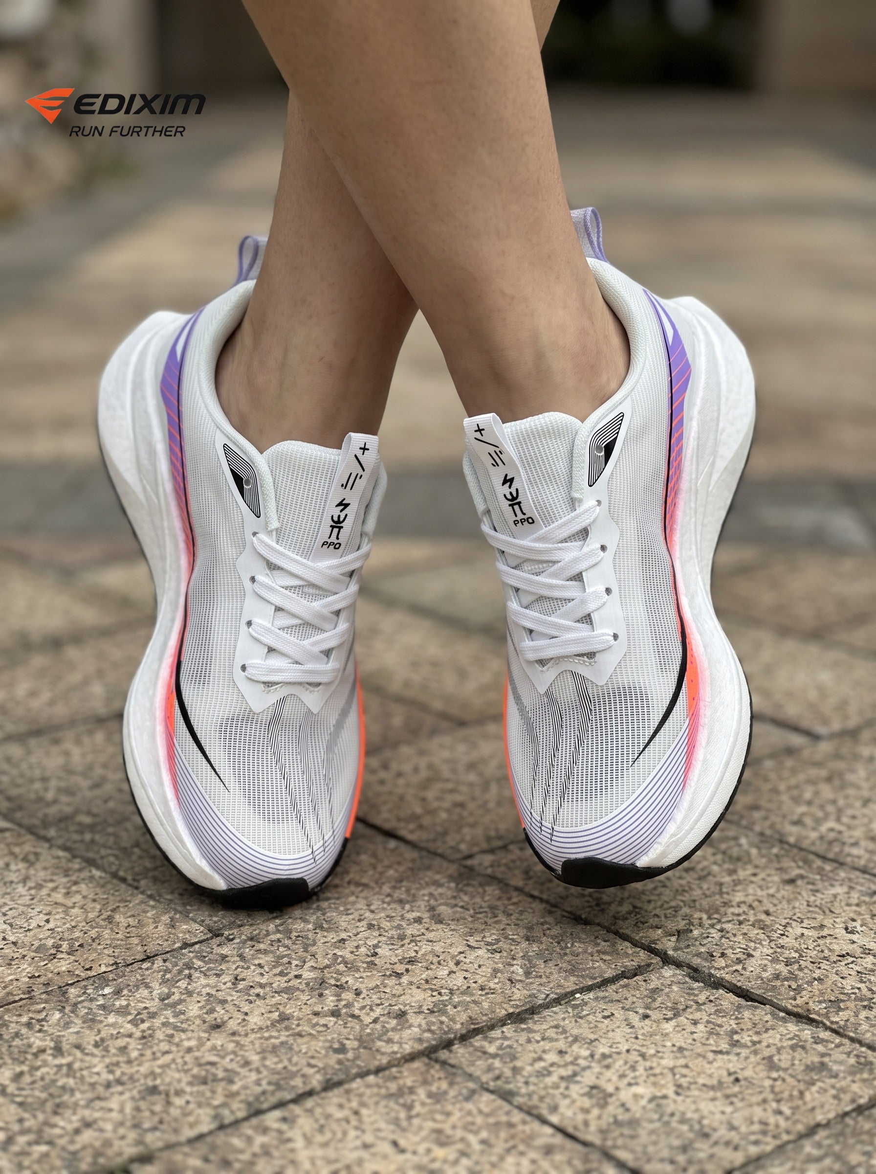 EDIXIM White Rainbow Gradient Strip Women Road Running Sneakers Ultra-Light Breathable Mesh Thick Shock Absorbing Cushion Athletic Trainers for City Street Jogging Marathon Daily Workout