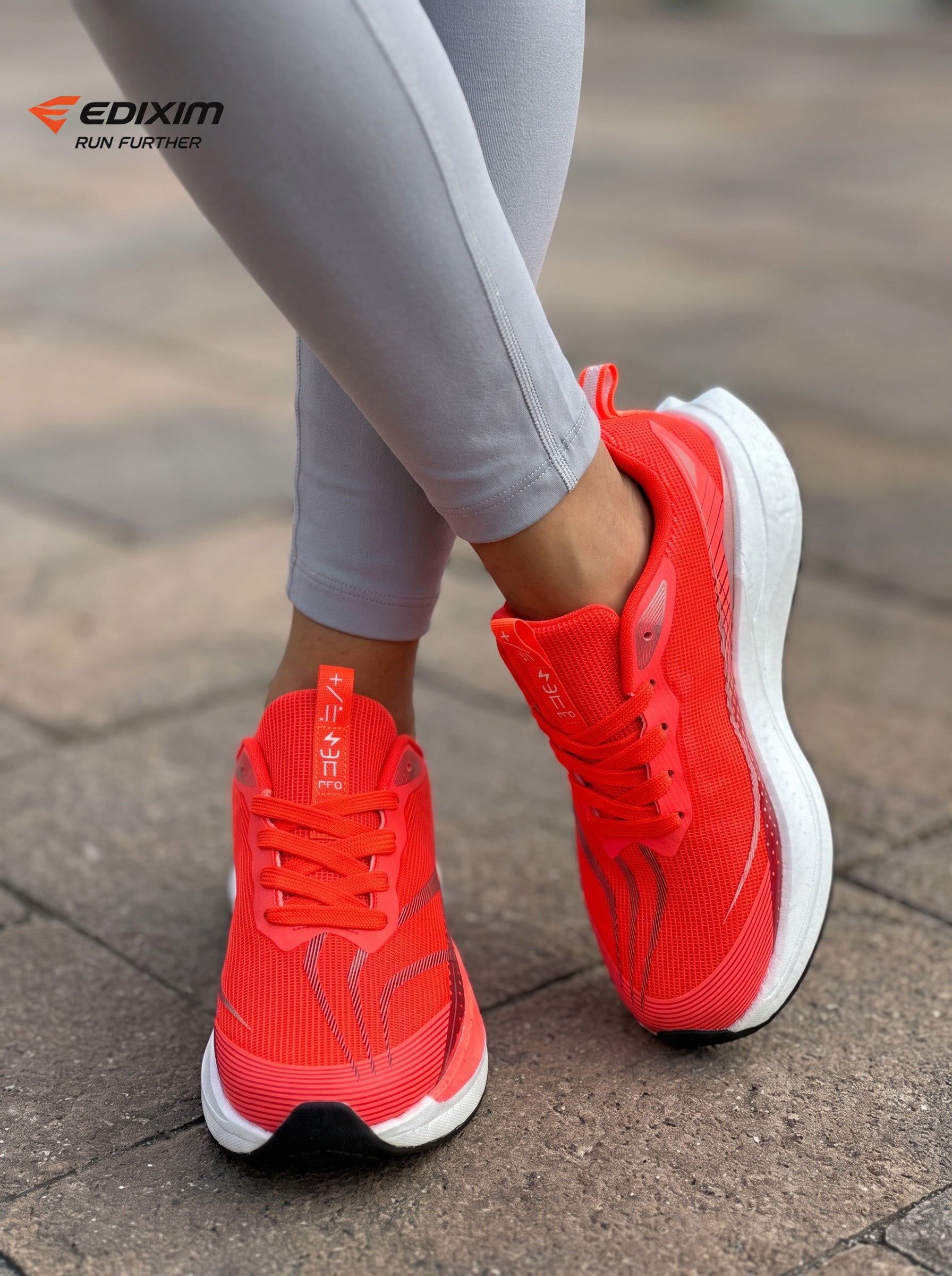 EDIXIM Bright Red Gradient Mesh Women Road Running Sneakers Ultra-Light Breathable Knit Thick White Wedge Shock Absorbing Cushion Athletic Trainers for City High-Rise Jogging Marathon Daily Fitness