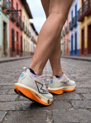 EDIXIM CHONTA Cream Orange Women Road Running Sneakers Hollow Thick Cushion Breathable Mesh Shock Absorbing Athletic Trainers for Latin Colonial Town Street Jogging Marathon Daily Workout