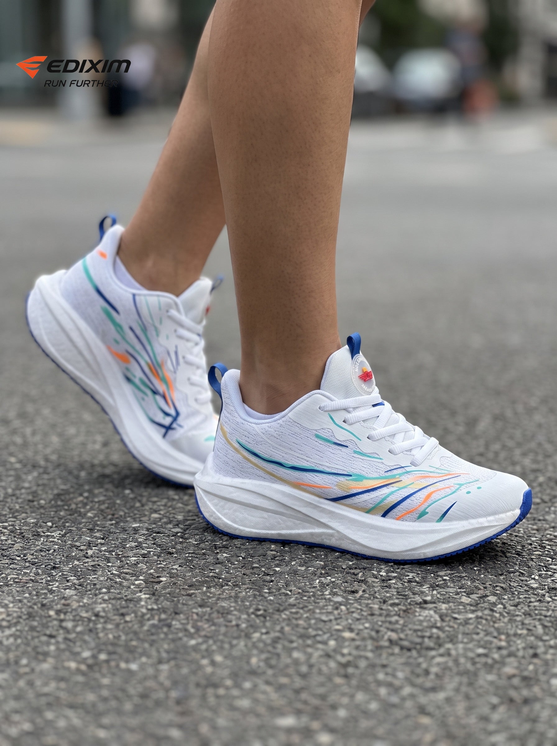 EDIXIM White Multicolor Mesh Women Running Sneakers Light Cushioned Athletic Shoes Run Further