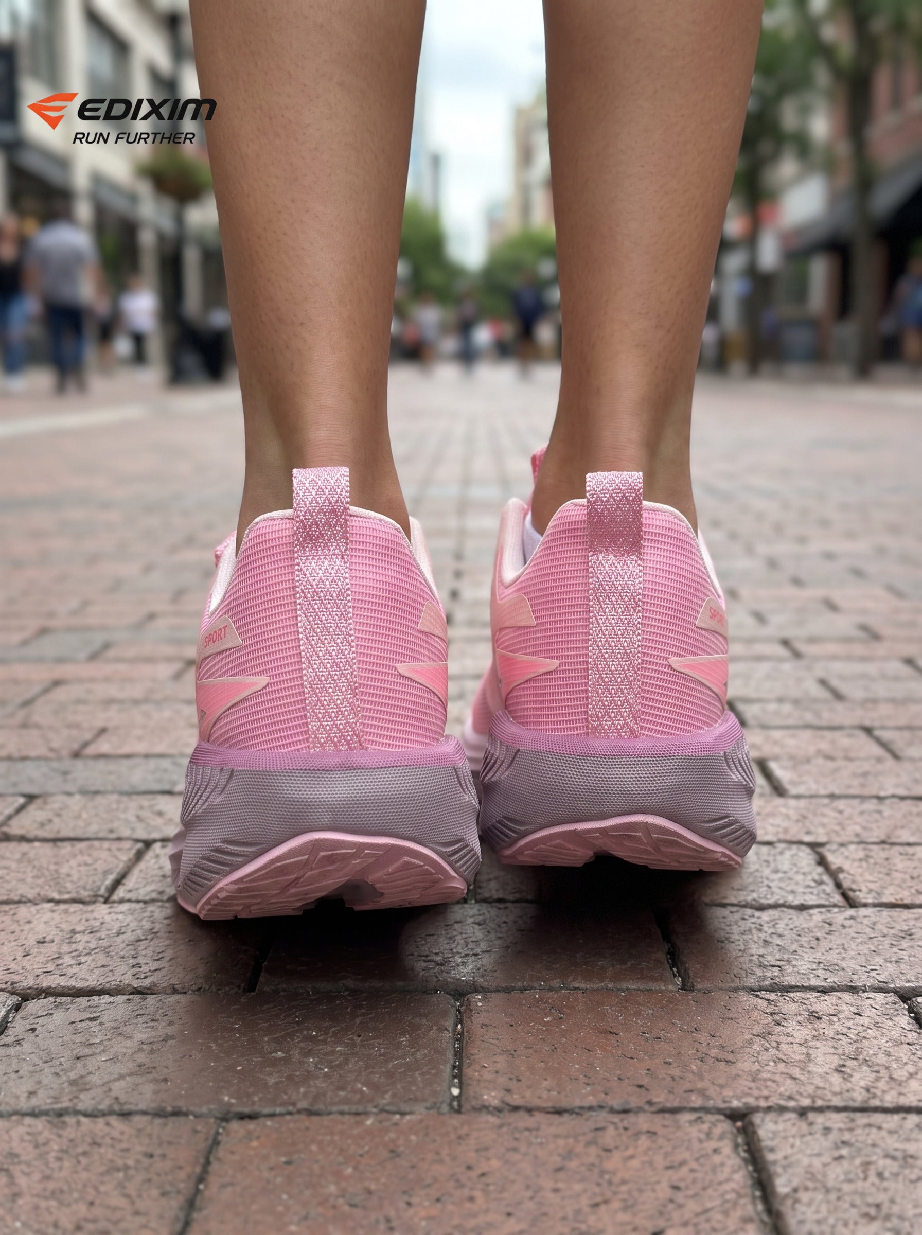 EDIXIM Light Pink Hollow Cutout Midsole Women Running Sneakers Breathable Perforated Mesh Shock Absorbing Athletic Trainers Urban Sidewalk Jogging Shoes