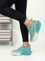 Teal Splatter Women's Athletic Running Sneakers | Breathable Lightweight | Edixim