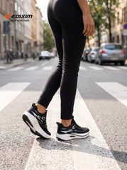 EDIXIM Black White Hollow Cutout Midsole Women Professional Running Sneakers Breathable Perforated Mesh Shock Absorbing Anti-Slip Road Jogging Athletic Trainers