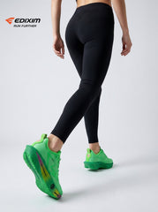 EDIXIM Full Fluorescent Green BOA Twist Lock Women Running Sneakers Hollow Thick Cushion Shock Absorbing Athletic Trainers for Marathon Night Jogging Gym Yoga Daily Workout Run Further