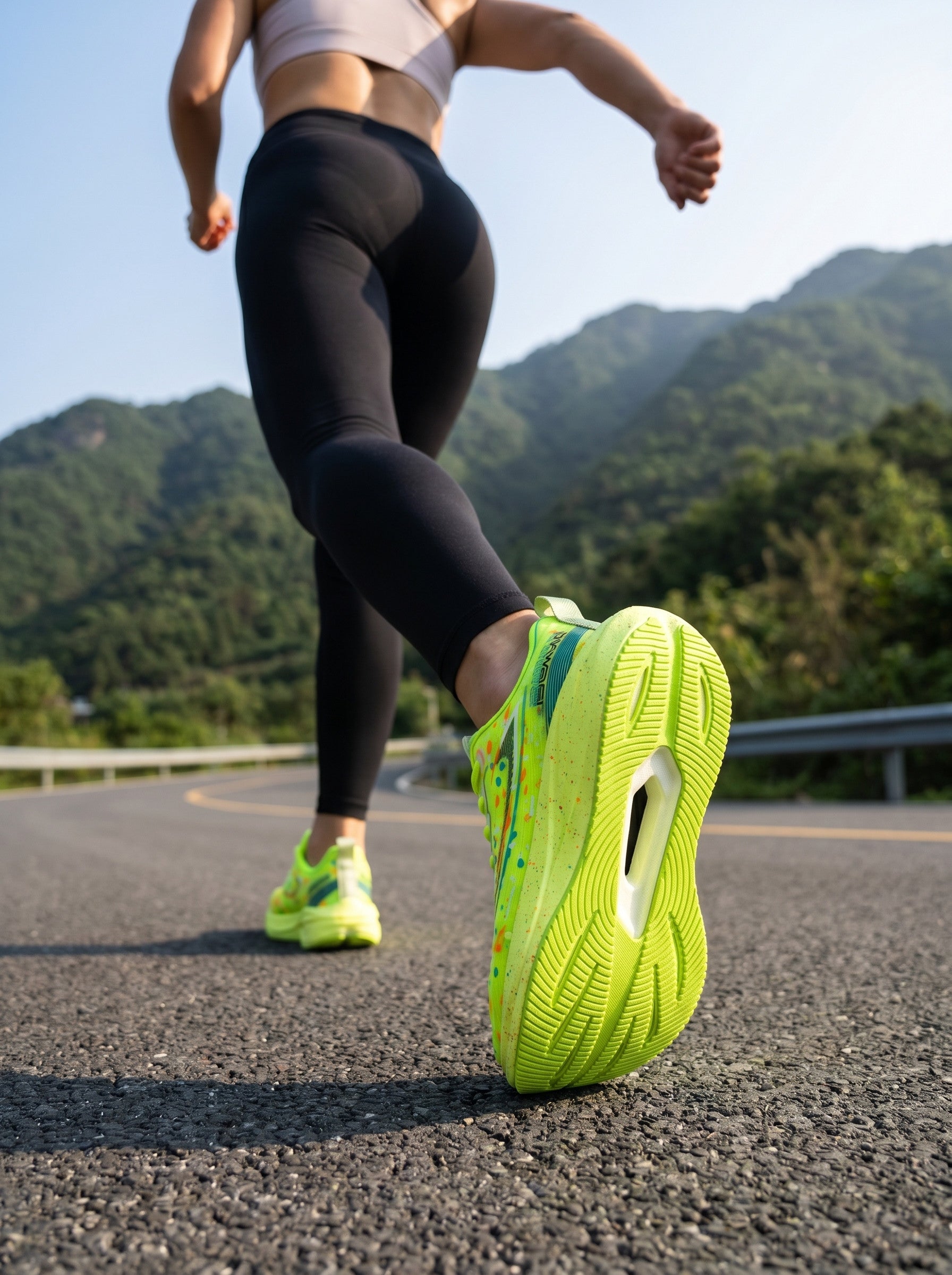 Neon Fluorescent Green Gradient Women Running Sneakers Light Breathable Athletic Trainers Edixim