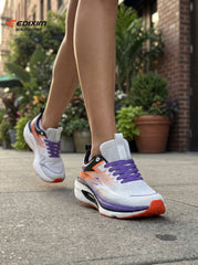EDIXIM White Purple Orange Hollow Cutout Midsole Women Professional Running Sneakers Breathable Mesh Shock Absorbing Anti-Slip Road Jogging Athletic Trainers