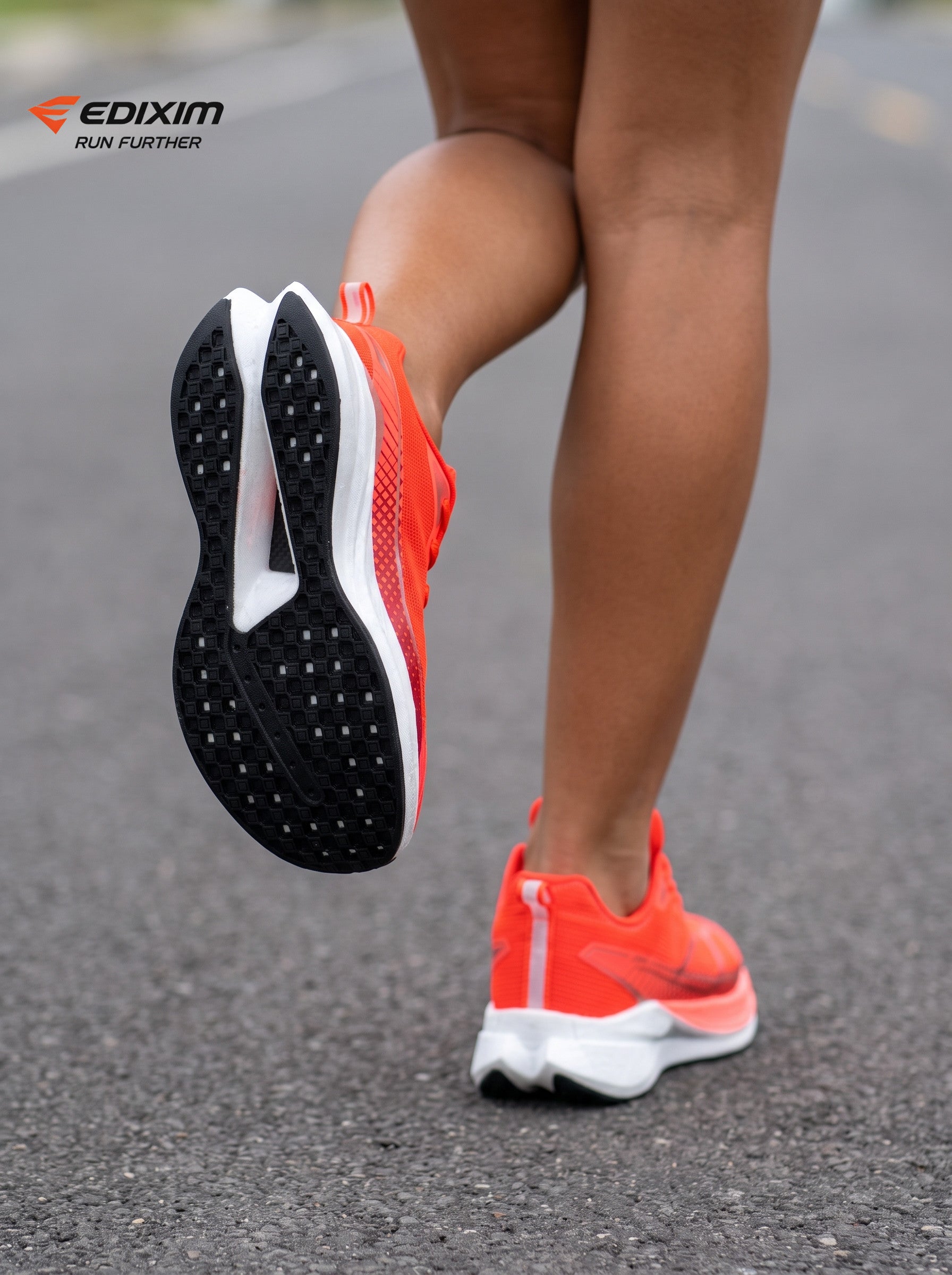 EDIXIM Bright Red Gradient Mesh Women Road Running Sneakers Ultra-Light Breathable Knit Thick White Wedge Shock Absorbing Cushion Athletic Trainers for City High-Rise Jogging Marathon Daily Fitness