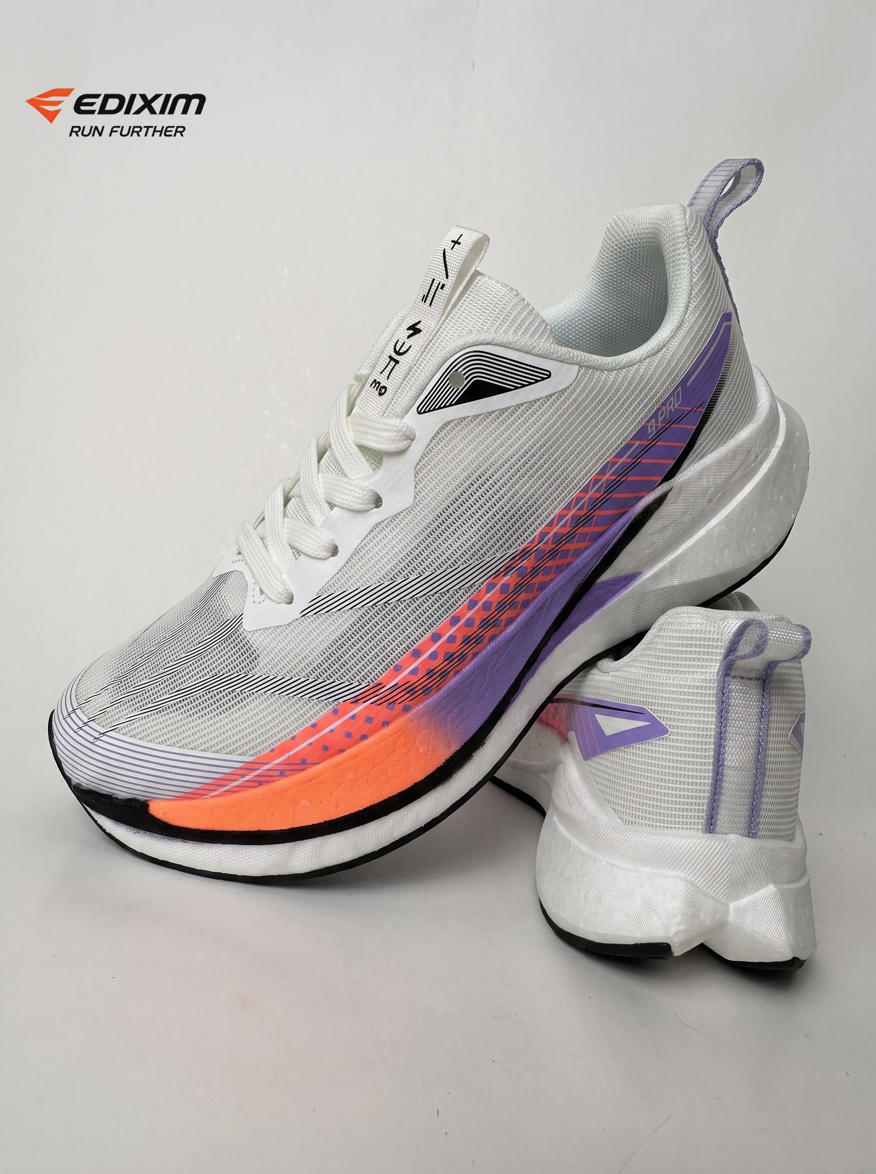 EDIXIM White Rainbow Gradient Strip Women Road Running Sneakers Ultra-Light Breathable Mesh Thick Shock Absorbing Cushion Athletic Trainers for City Street Jogging Marathon Daily Workout
