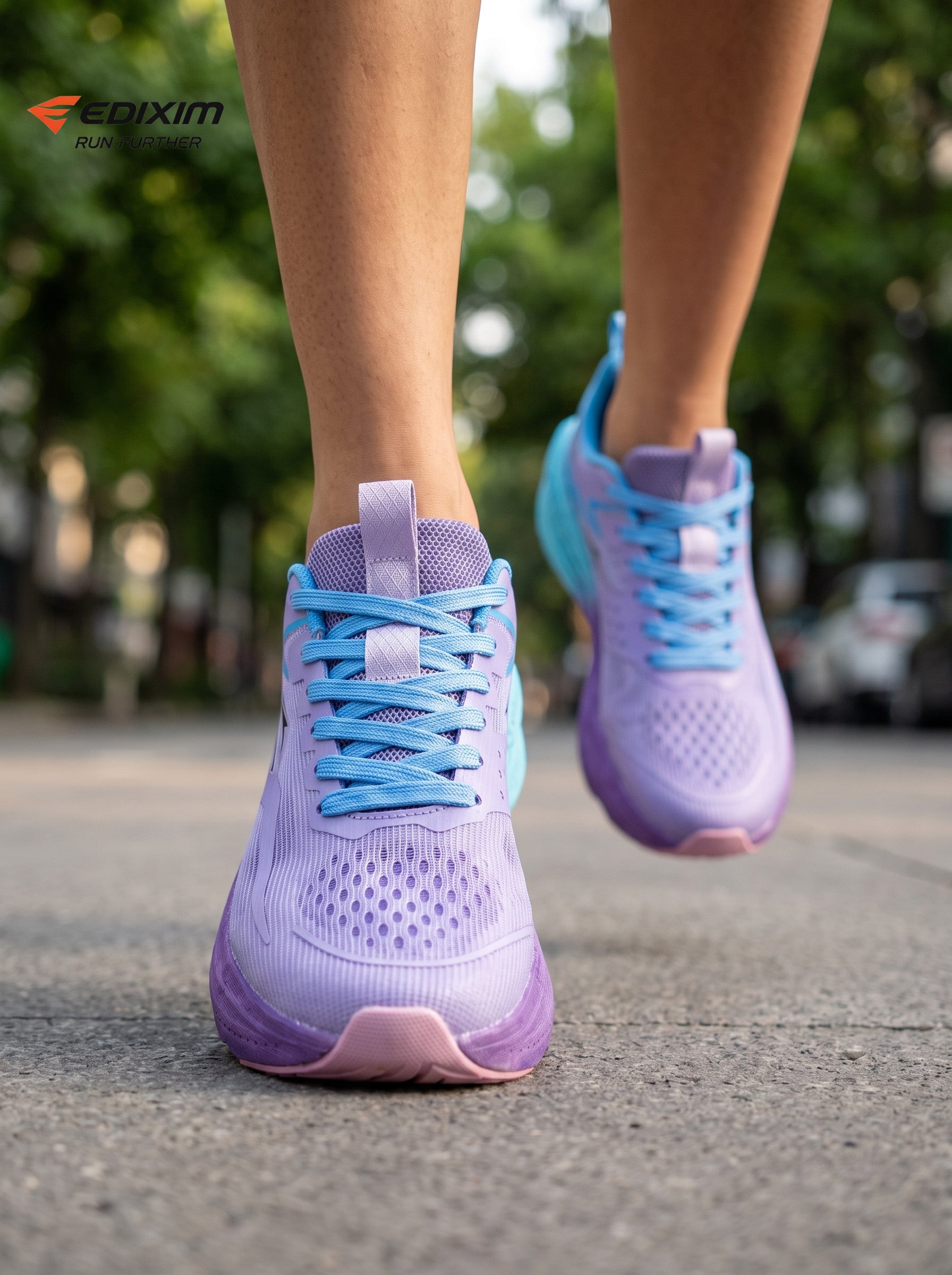 EDIXIM Blue Purple Gradient Hollow Cutout Midsole Women Professional Running Sneakers Breathable Mesh Shock Absorbing Athletic Trainers Latin Cobblestone Street Jogging Shoes