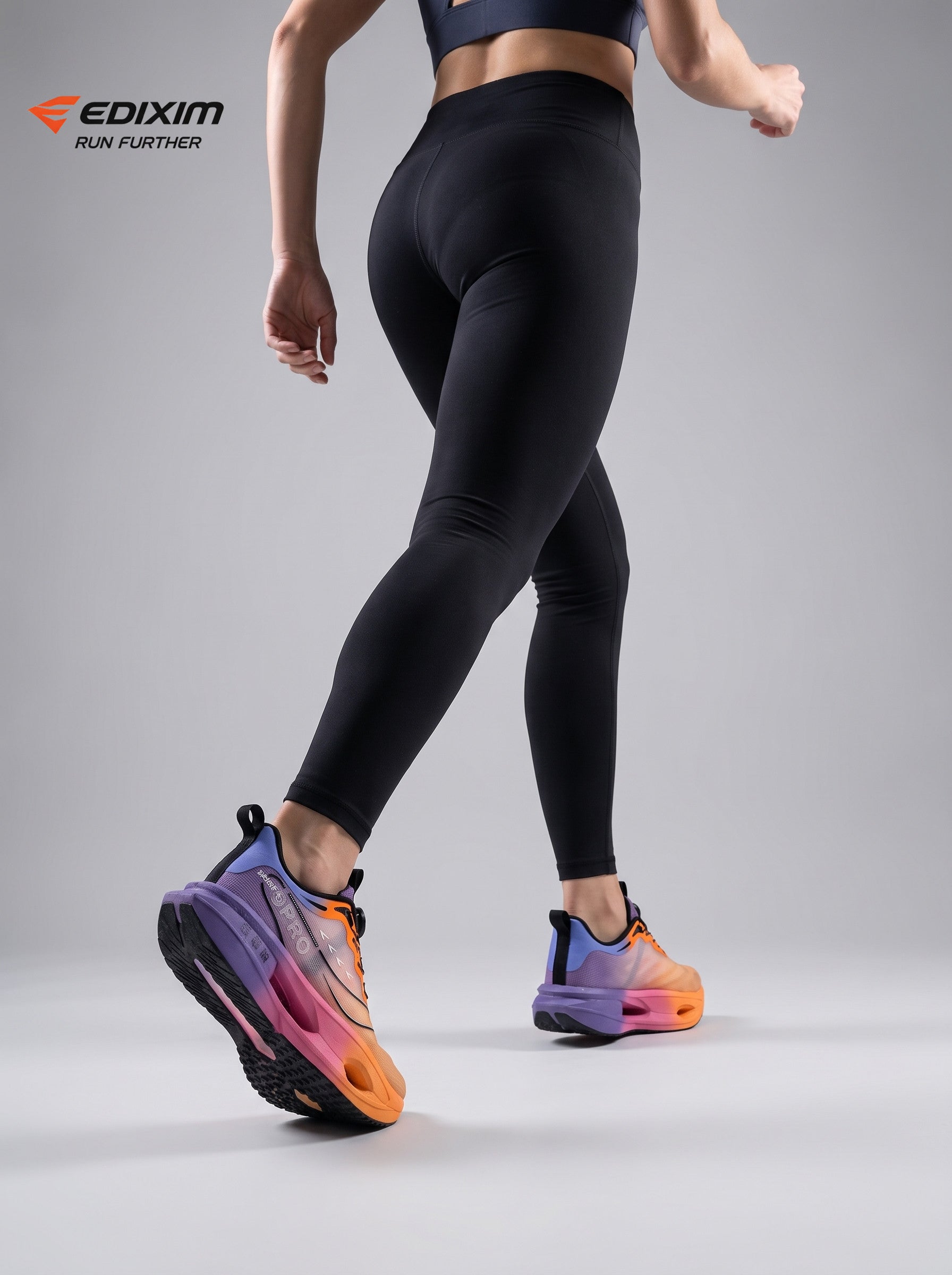 EDIXIM Orange Purple Gradient BOA Twist Lock Women Running Sneakers Hollow Thick Cushion Shock Absorbing Athletic Trainers for Marathon Gym Jogging Yoga Daily Workout Run Further